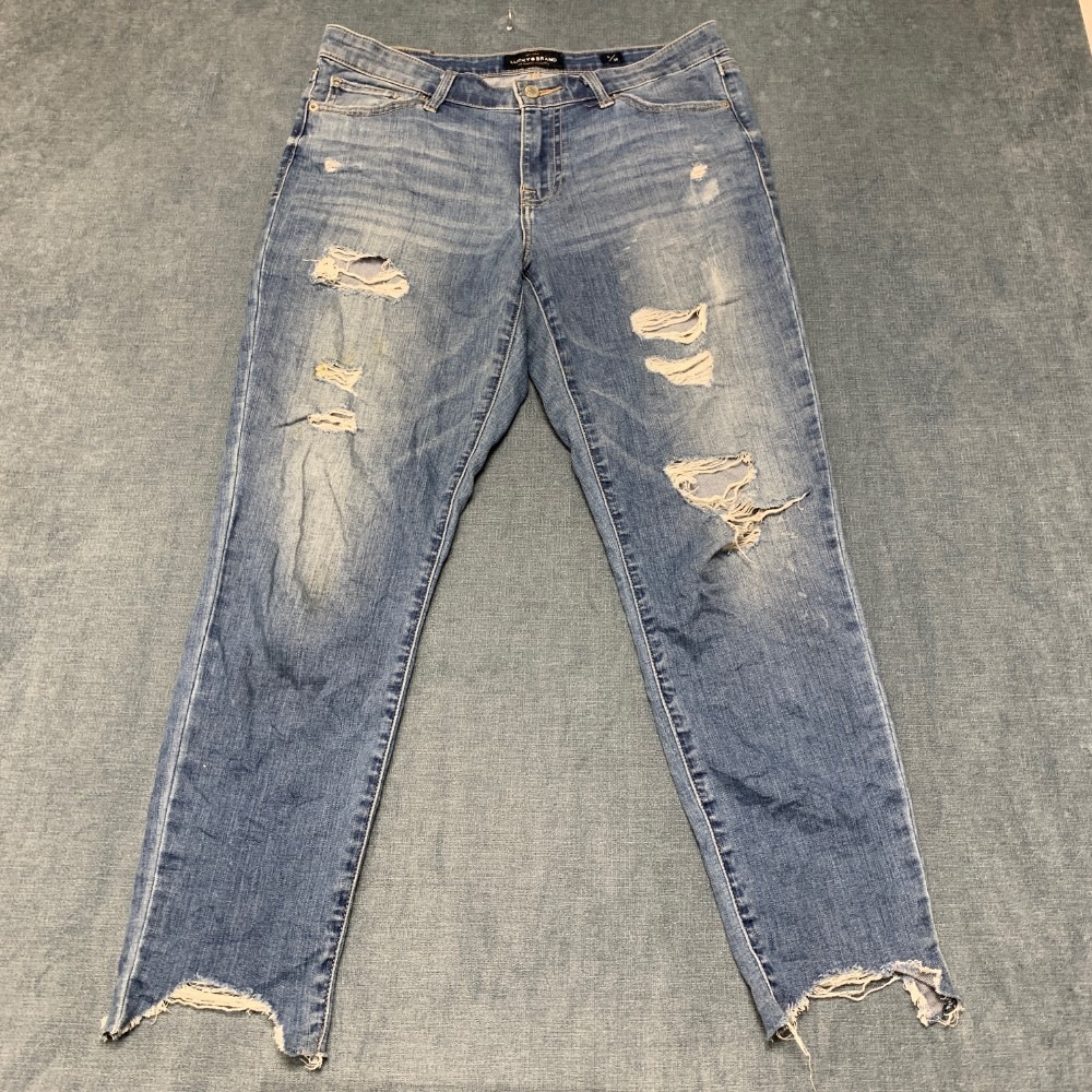 Lucky Brand Ava Skinny Jeans Womens 6/28 Blue Denim Mid Rise Distressed Raw Hem